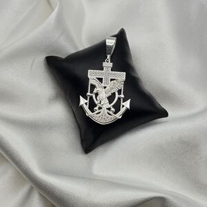 Luxury Sterling Silver 925 CZ Cross, Eagle, & Anchor Pendant